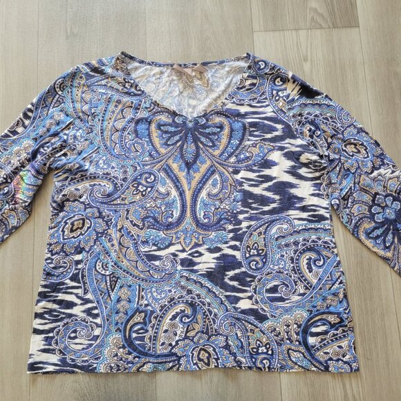 Chicos Womens Paisley Print 3/4 Sleeve Top Size 1 Multicolor Small - Picture 3 of 4